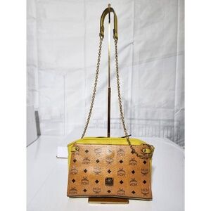Authentic MCM Visetos Leather Crossbody Bag/ Shoulder Bag Cognac/Yellow